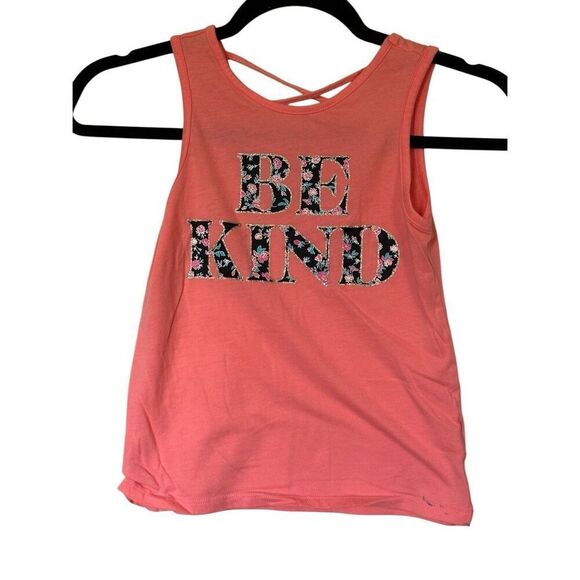 The Children’s Place Girls Peach & Floral Print Be Kind Graphic Tank Top with Cr - Picture 1 of 6